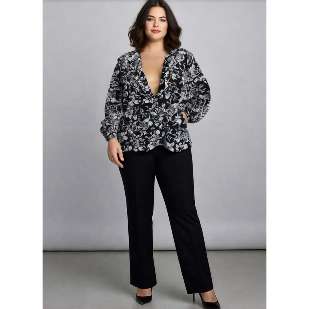 Avenue Woman's Black White Floral Blazer Long‎ Sleeve Button Down Sz 22 Business